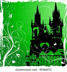 Grunge background with Prague motive