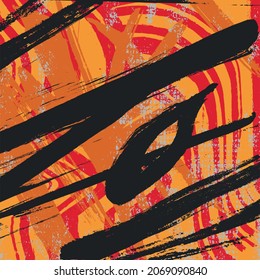 Grunge background is red, brown, orange. Abstract scratched texture. Vector graffiti