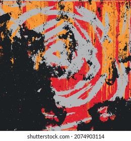 Grunge background is red, brown, orange. Abstract scratched texture. Vector graffiti