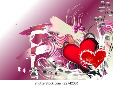 grunge background with red hearts