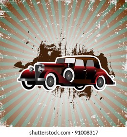  Grunge background with retro car.Vector illustration