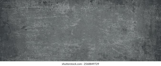 Grunge background with a rough texture. The background is dark gray with a distressed, worn appearance. Gray color dominates the background. Rough concrete texture background.