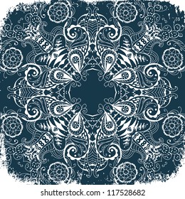 Grunge background with round hand drawn ornament
