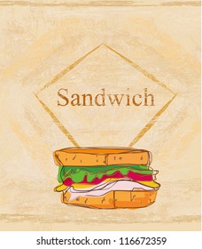 grunge background with sandwich