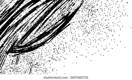 Grunge background with scratched paper texture. Aged black and white distressed overlay with cracks, dirt, and vintage elements for urban retro design and photography.