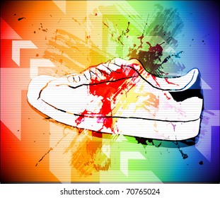 grunge background with sneakers