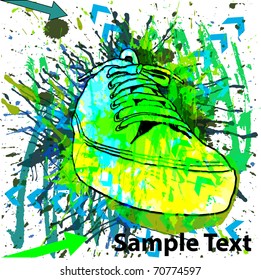grunge background with sneakers