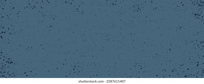 Grunge background with a speckled texture. The background is dark blue, giving a vintage feel. Blue background with scattered black specks. Minimal grainy speckled texture background vector