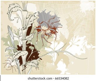 Grunge background with a spider and spider-net