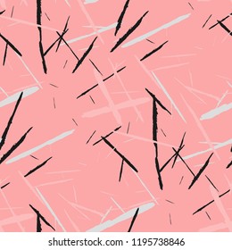 Grunge Background with Stripes. Abstract Scratched Texture with Dry Brush Strokes. Scribbled Grunge Motif for Chintz, Calico, Swimwear. Retro Vector Background with Stripes