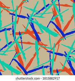Grunge Background with Stripes. Abstract Texture with Horizontal, Vertical, Diagonal Dry Brush Strokes Scribbled Grunge Motif for Dress, Curtain, Paper. Rustic Vector Background