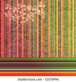 Grunge background with stripes and foliage