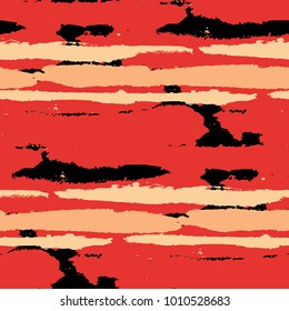 Grunge Background with Stripes. Painted Lines. Texture with Horizontal Dry Brush Strokes. Scribbled Grunge Pattern for Cloth, Swimwear, Textile. Trendy Vector Background