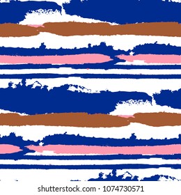 Grunge Background with Stripes. Painted Lines. Texture with Horizontal Brush Strokes. Scribbled Grunge Rapport for Cloth, Swimwear, Textile. Trendy Vector Background with Stripes
