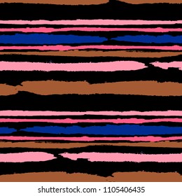 Grunge Background with Stripes. Painted Lines. Texture with Horizontal Brush Strokes. Scribbled Grunge Motif for Cloth, Fabric, Textile. Trendy Vector Background