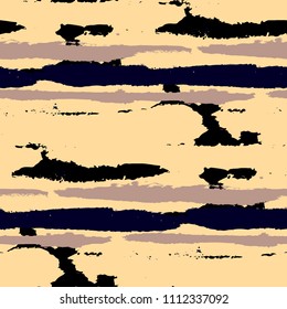 Grunge Background with Stripes. Painted Lines. Texture with Horizontal Dry Brush Strokes. Scribbled Grunge Pattern for Cloth, Swimwear, Textile. Retro Vector Background