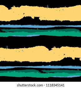 Grunge Background with Stripes. Painted Lines. Texture with Horizontal Dry Brush Strokes. Scribbled Grunge Pattern for Cloth, Swimwear, Textile. Rustic Vector Background
