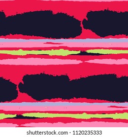 Grunge Background with Stripes. Painted Lines. Texture with Horizontal Dry Brush Strokes. Scribbled Grunge Motif for Sportswear, Fabric, Wallpaper. Trendy Vector Background