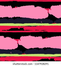 Grunge Background with Stripes. Painted Lines. Texture with Horizontal Dry Brush Strokes. Scribbled Grunge Rapport for Cloth, Swimwear, Textile. Retro Vector Background with Stripes