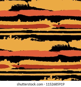 Grunge Background with Stripes. Painted Lines. Texture with Horizontal Dry Brush Strokes. Scribbled Grunge Motif for Sportswear, Paper, Cloth. Retro Vector Background