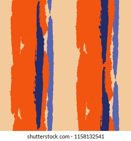Grunge Background with Stripes. Painted Lines. Texture with Vertical Brush Strokes. Scribbled Grunge Motif for Cloth, Swimwear, Textile. Rustic Vector Background