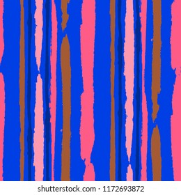 Grunge Background with Stripes. Painted Lines. Texture with Vertical Brush Strokes. Scribbled Grunge Motif for Cloth, Swimwear, Textile. Trendy Vector Background