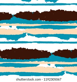 Grunge Background with Stripes. Painted Lines. Texture with Horizontal Brush Strokes. Scribbled Grunge Motif for Cloth, Swimwear, Textile. Retro Vector Background