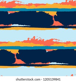 Grunge Background with Stripes. Painted Lines. Texture with Horizontal Dry Brush Strokes. Scribbled Grunge Pattern for Linen, Fabric, Wallpaper. Trendy Vector Background