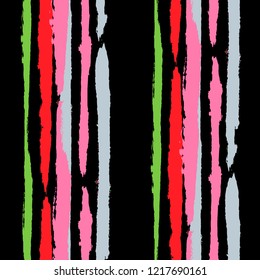 Grunge Background with Stripes. Painted Lines. Texture with Vertical Dry Brush Strokes. Scribbled Grunge Pattern for Cloth, Swimwear, Textile. Rustic Vector Background