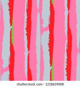 Grunge Background with Stripes. Painted Lines. Texture with Vertical Brush Strokes. Scribbled Grunge Motif for Sportswear, Fabric, Cloth. Trendy Vector Background with Stripes