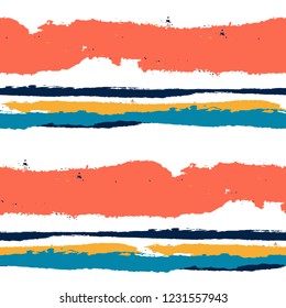 Grunge Background with Stripes. Painted Lines. Texture with Horizontal Dry Brush Strokes. Scribbled Grunge Rapport for Cloth, Swimwear, Textile. Trendy Vector Background with Stripes