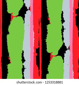 Grunge Background with Stripes. Painted Lines. Texture with Vertical Dry Brush Strokes. Scribbled Grunge Pattern for Cloth, Swimwear, Textile. Trendy Vector Background with Stripes