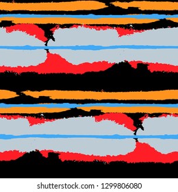 Grunge Background with Stripes. Painted Lines. Texture with Horizontal Brush Strokes. Scribbled Grunge Pattern for Sportswear, Paper, Cloth. Retro Vector Background with Stripes