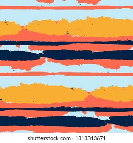 Grunge Background with Stripes. Painted Lines. Texture with Horizontal Brush Strokes. Scribbled Grunge Pattern for Cloth, Fabric, Textile. Trendy Vector Background with Stripes