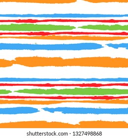 Grunge Background with Stripes. Painted Lines. Texture with Horizontal Brush Strokes. Scribbled Grunge Motif for Cloth, Swimwear, Textile. Retro Vector Background