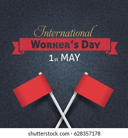 Grunge Background Style Worker's Day Greeting Card Design and Red Colors Flag