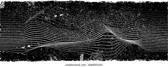 Grunge background  texture . Abstract flow lines background . Fluid wavy shape .Striped linear pattern . Music sound wave . Vector illustration