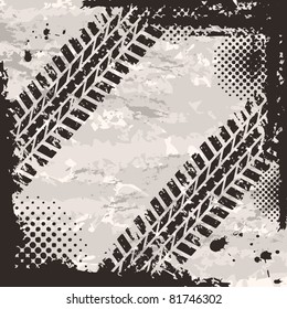 Grunge background with tire tracks and place for text