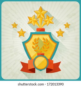 Grunge background with trophies and awards.