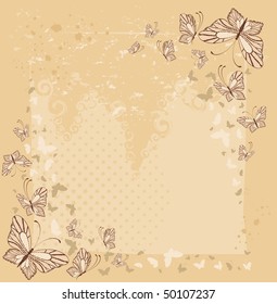 grunge background with tropical butterflies