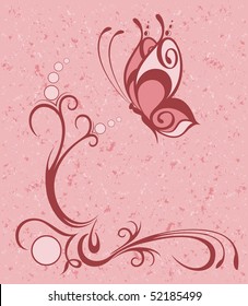 Grunge background with tropical butterflies. Beautiful abstract vector illustration.