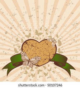 grunge background with tropical butterfly and heart