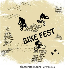 grunge background vector with bicycle silhouettes