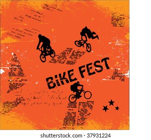 grunge background vector with bicycle silhouettes