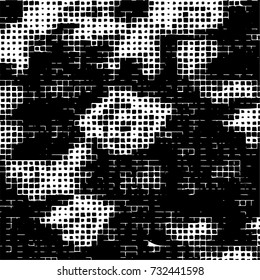 Grunge background vector black and white. Abstract monochrome pattern. Texture stains, ink, cracks, scratches, damage to print on texture for posters, labels, business cards, cover 