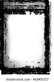 Grunge Background. Vector Frame with halftone dots . Black rectangle for image border. Overlay Texture Effect .