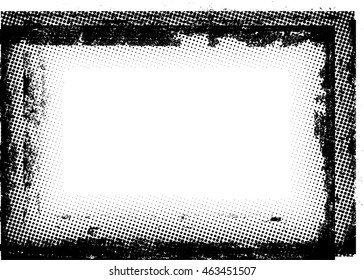 Grunge Background. Vector Frame with halftone dots . Black rectangle for image border. Overlay Texture Effect .