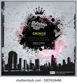 Grunge background. Vector illustration. Grunge background with a colorful rainbow ink splat effect. Grunge banner with an inky dribble strip with copy space for party and t-shirt print