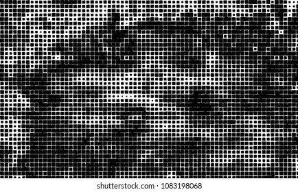 Grunge background vector modern design. Abstract surreal pattern of curved squares. Chaotic monochrome texture with the print and design business cards, labels, posters