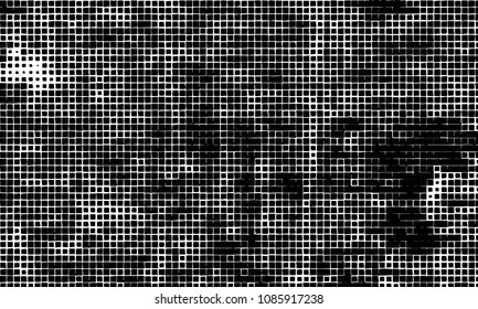 Grunge background vector modern design. Abstract surreal pattern of curved squares. Chaotic monochrome texture with the print and design business cards, labels, posters